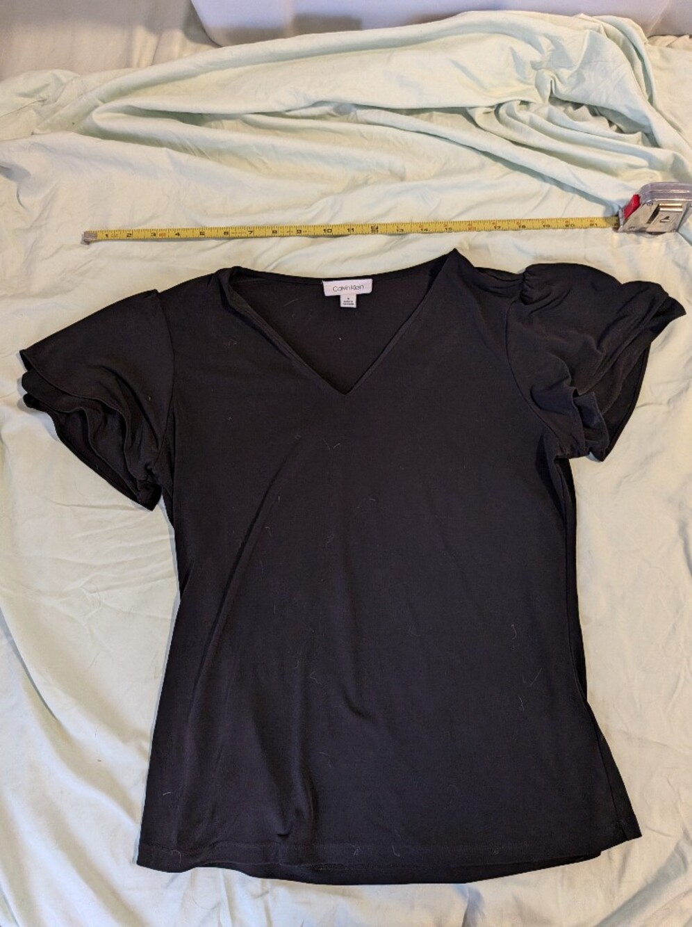 Calvin Klein Black Puff Sleeve V-Neck Top